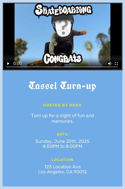 Skateboarding Congrats Invitation