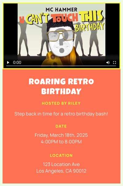 "U Can't Touch This" by MC Hammer - Birthday Invitation