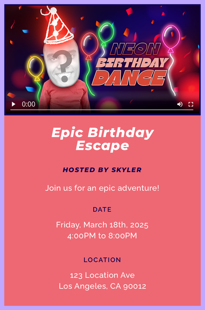 Neon Birthday Dance Invitation