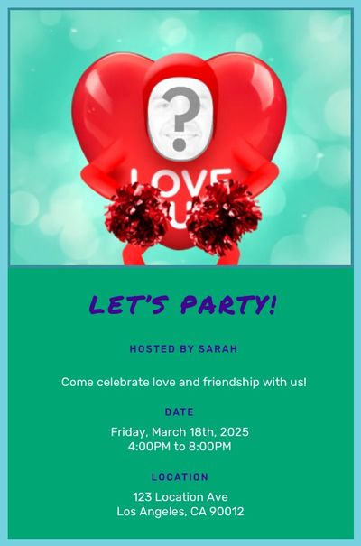 Red Heart Cheerleader Invitation