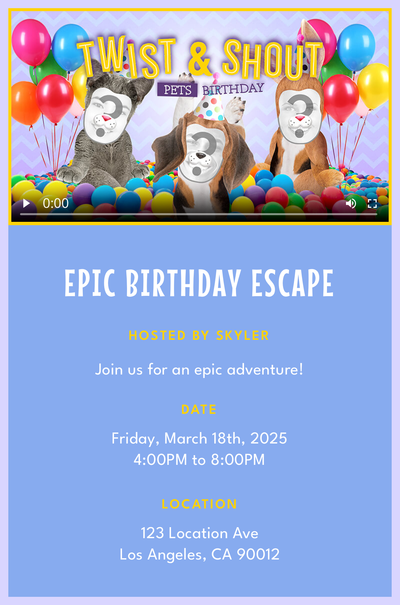 "Twist and Shout" by The Isley Brothers - Birthday - Pets Invitation