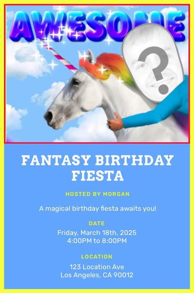 Awesome Rainbow Unicorn Invitation
