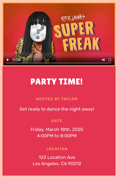 "Super Freak" by Rick James Invitation