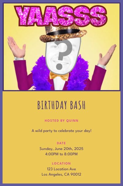 Yasss Shimmy Guy Invitation