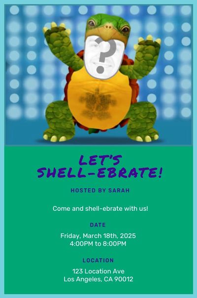 Disco Dancing Turtle Invitation