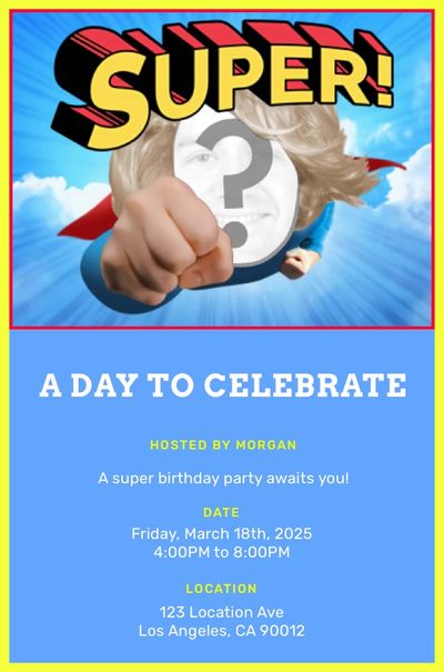Superhero Female Flying Invitation