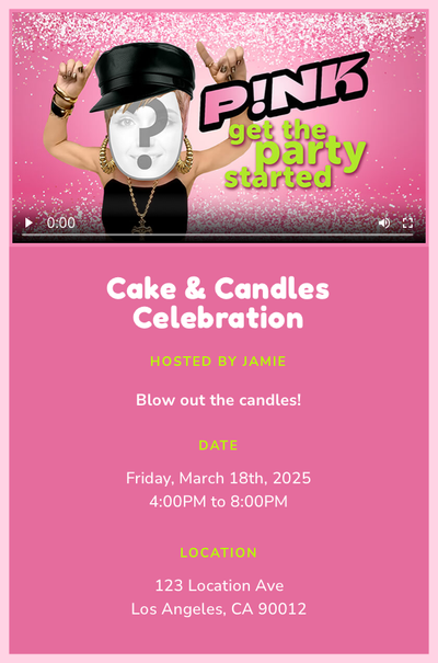 "Get The Party Started" by P!nk Invitation