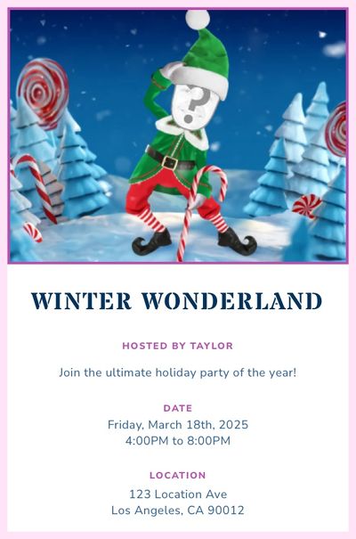 Dancing Elf With Candy Cane Invitation