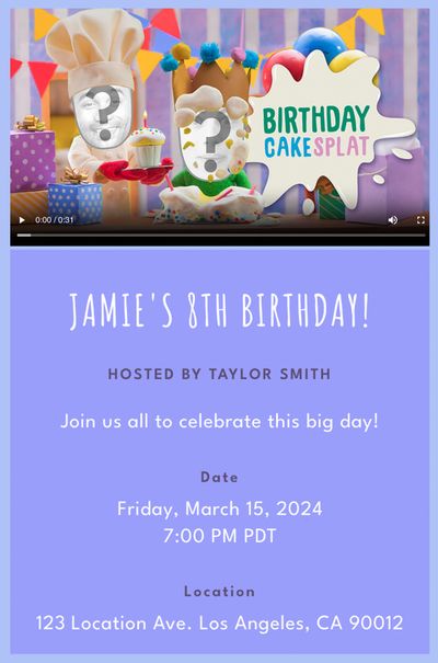 Birthday Cake Splat Invitation