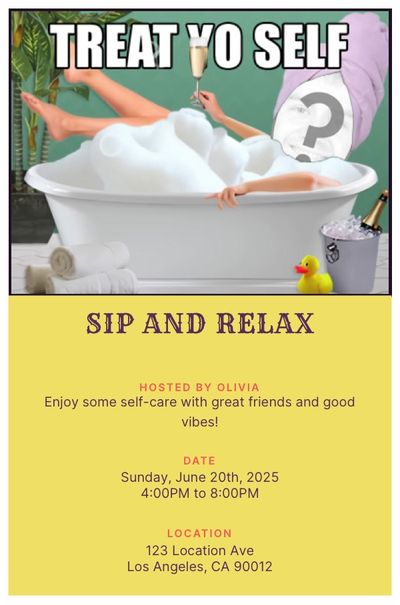 Treat Yo Self Bubble Bath Invitation