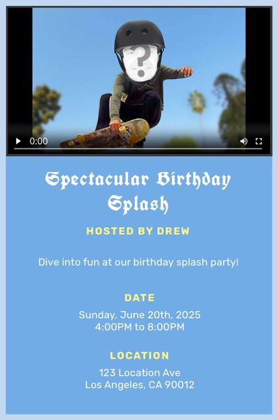 Skateboarding Birthday Invitation