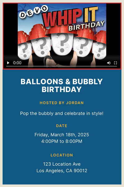 “Whip It” by Devo - Birthday Invitation